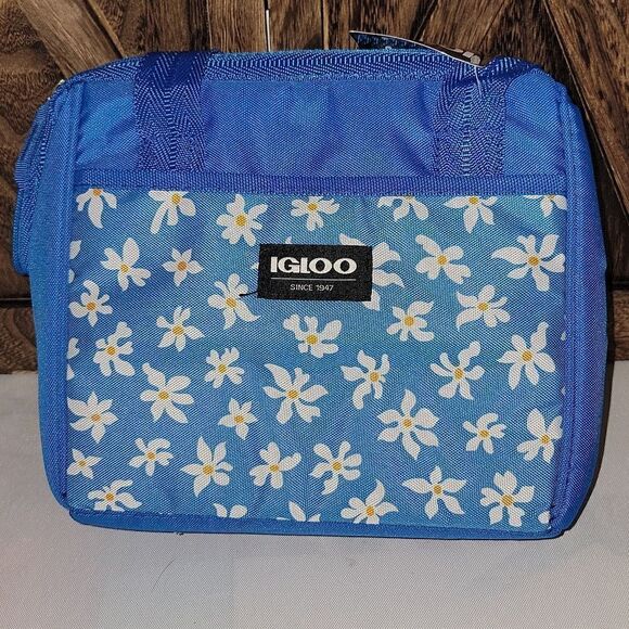Igloo Leftover Tote Blue Floral Insulated Cooler Bag 9 Cans Lunch Beach New - Picture 3 of 9